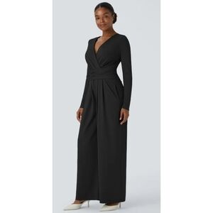 NWT Halara V Neck Long Sleeve Pocket Tie Back Casual Jumpsuit, XLarge, Black
